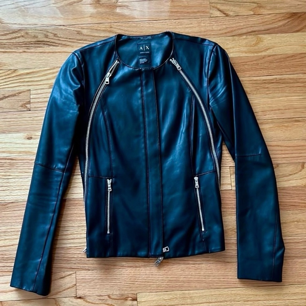 A/X Armani Exchange Black faux leather zipper moto jacket Womens size Xs - Picture 1 of 10